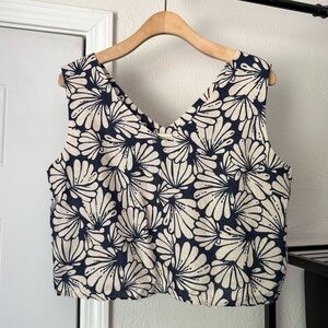 Magaschoni Navy and Cream Floral Tank Top